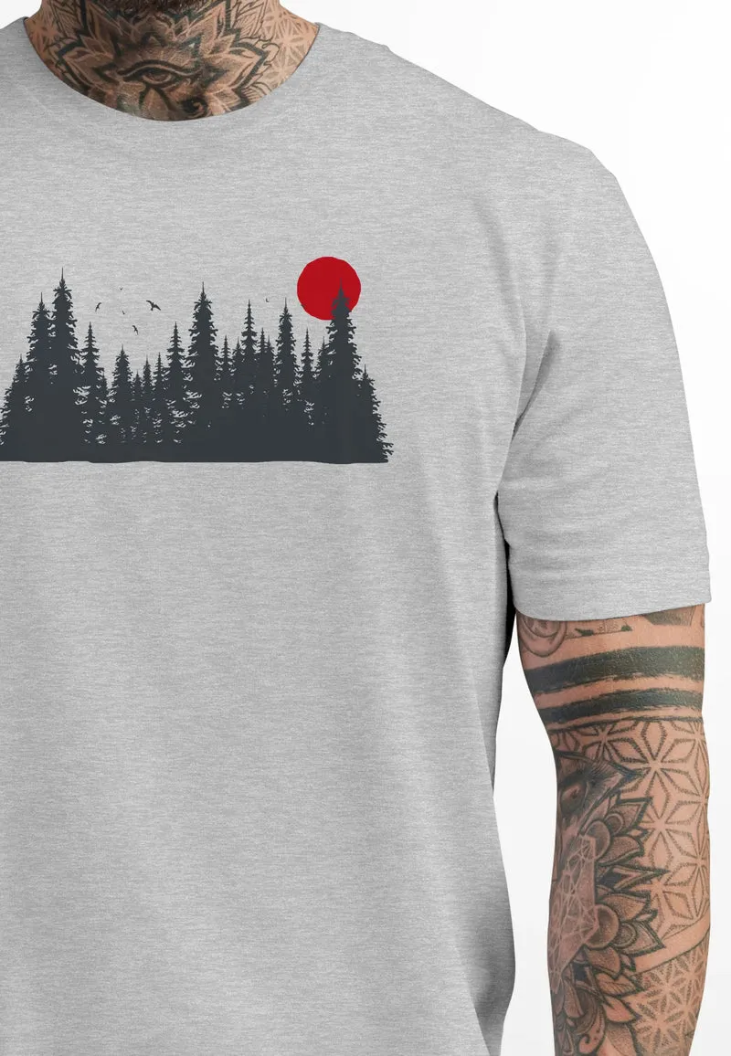 Herren T-Shirt Motivshirt Frontprint Wald Silhouette Natur Aufdruck Outdoor Fashion Streetstyle