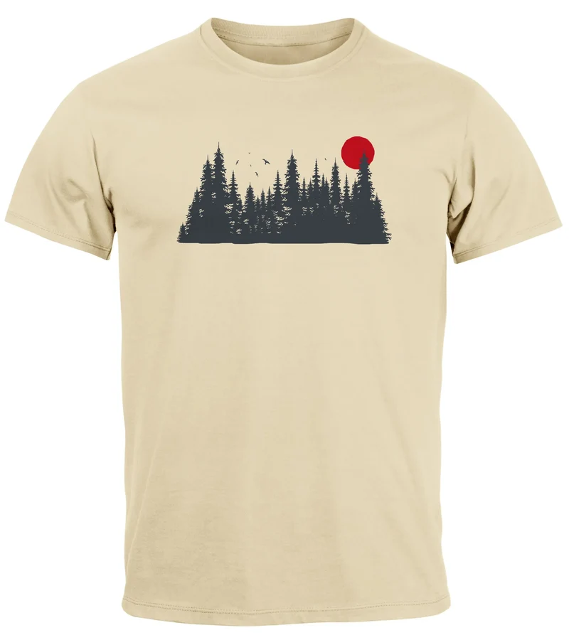 Herren T-Shirt Motivshirt Frontprint Wald Silhouette Natur Aufdruck Outdoor Fashion Streetstyle