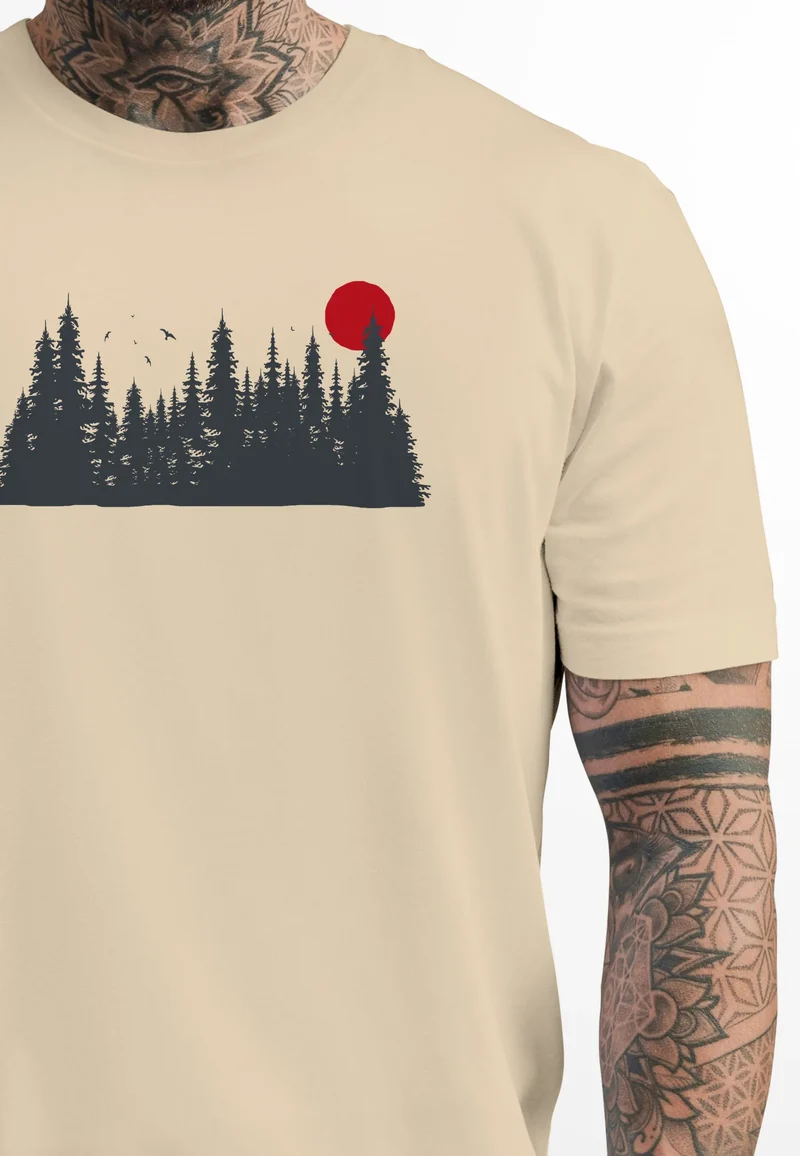 Herren T-Shirt Motivshirt Frontprint Wald Silhouette Natur Aufdruck Outdoor Fashion Streetstyle