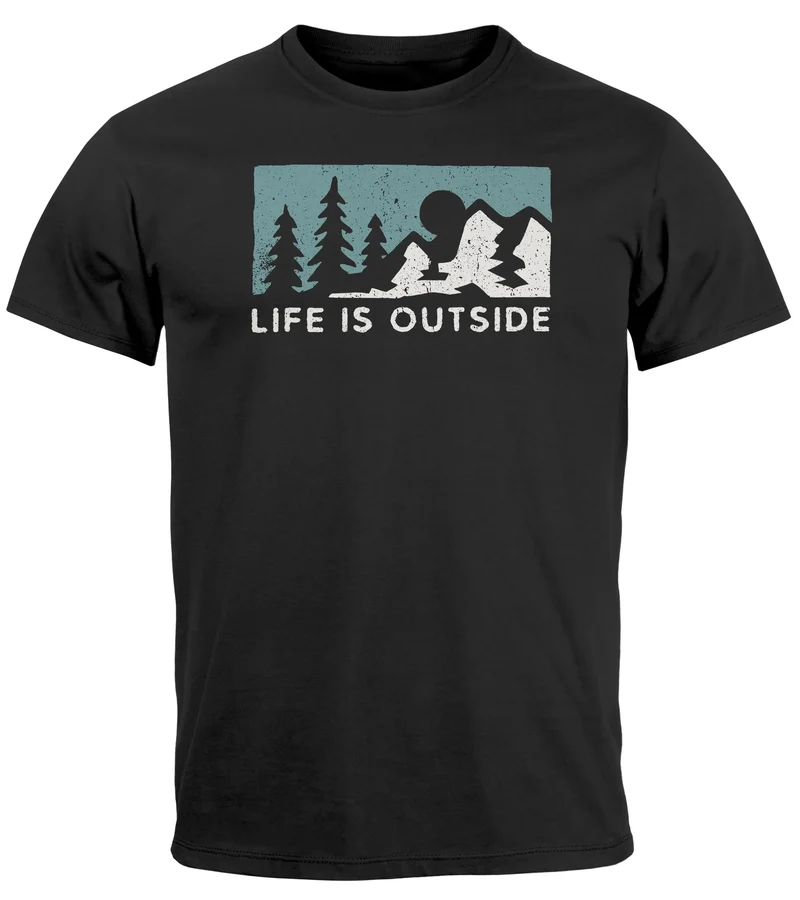 Herren T-Shirt Outdoor Wandern Nautrliebhaber Life is outside Aufschrift Männer Printshirt Fashion Streetstyle