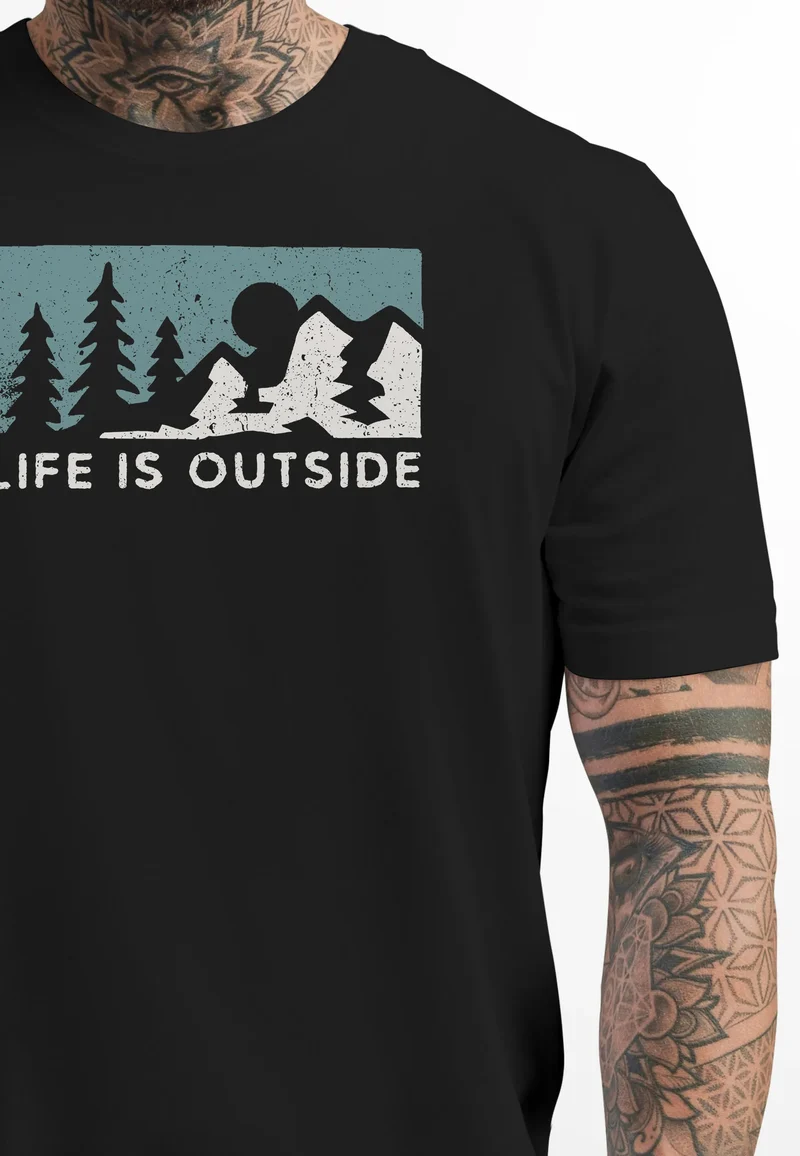 Herren T-Shirt Outdoor Wandern Nautrliebhaber Life is outside Aufschrift Männer Printshirt Fashion Streetstyle