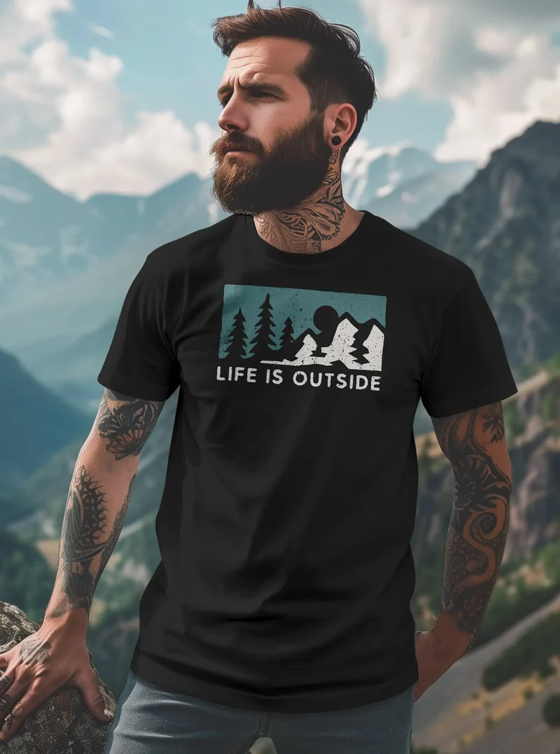 Herren T-Shirt Outdoor Wandern Nautrliebhaber Life is outside Aufschrift Männer Printshirt Fashion Streetstyle
