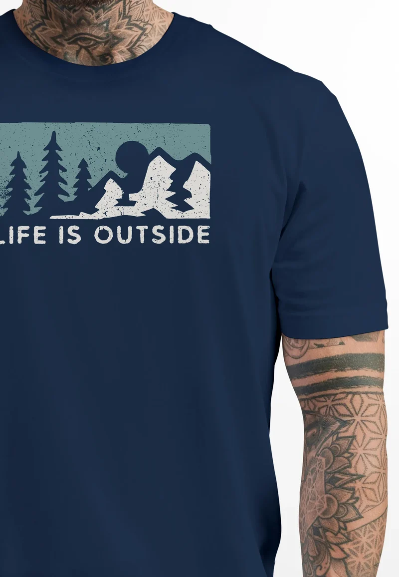 Herren T-Shirt Outdoor Wandern Nautrliebhaber Life is outside Aufschrift Männer Printshirt Fashion Streetstyle
