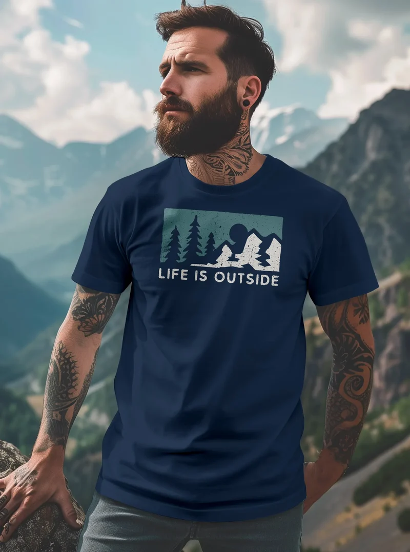 Herren T-Shirt Outdoor Wandern Nautrliebhaber Life is outside Aufschrift Männer Printshirt Fashion Streetstyle