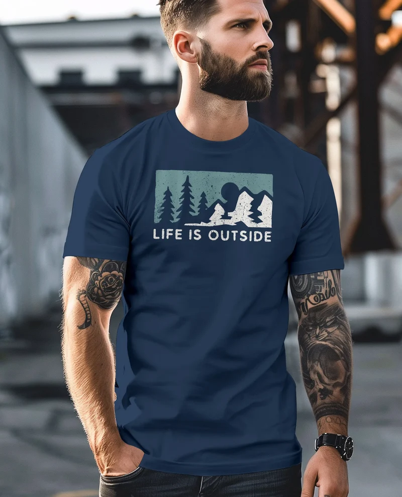 Herren T-Shirt Outdoor Wandern Nautrliebhaber Life is outside Aufschrift Männer Printshirt Fashion Streetstyle