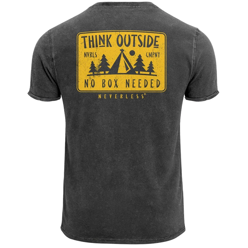 Herren Vintage T-Shirt Backprint Think Outside Printshirt Outdoor Aufdruck Used Look Baumwolle