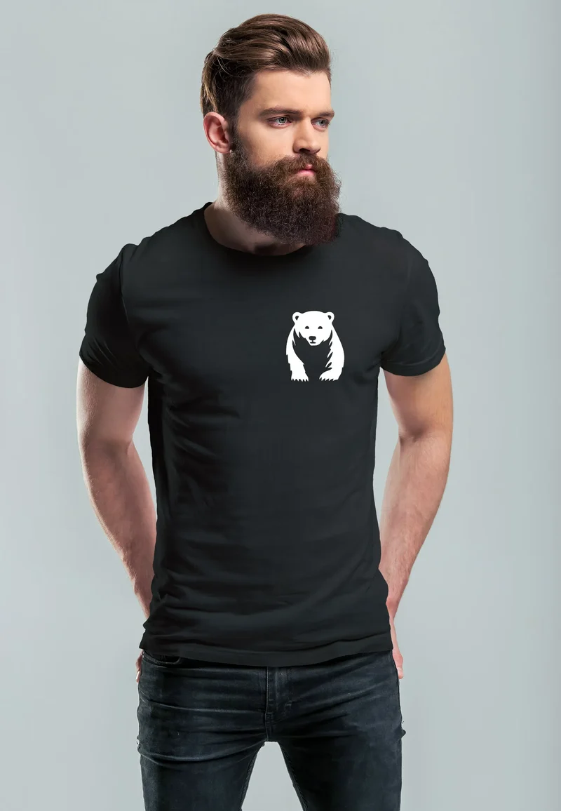 Herren T-Shirt Aufdruck Brustprint Logo Bär Natur Outdoor Fashion Streetstyle