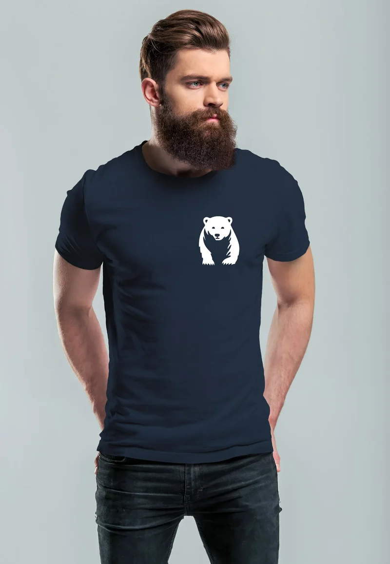 Herren T-Shirt Aufdruck Brustprint Logo Bär Natur Outdoor Fashion Streetstyle