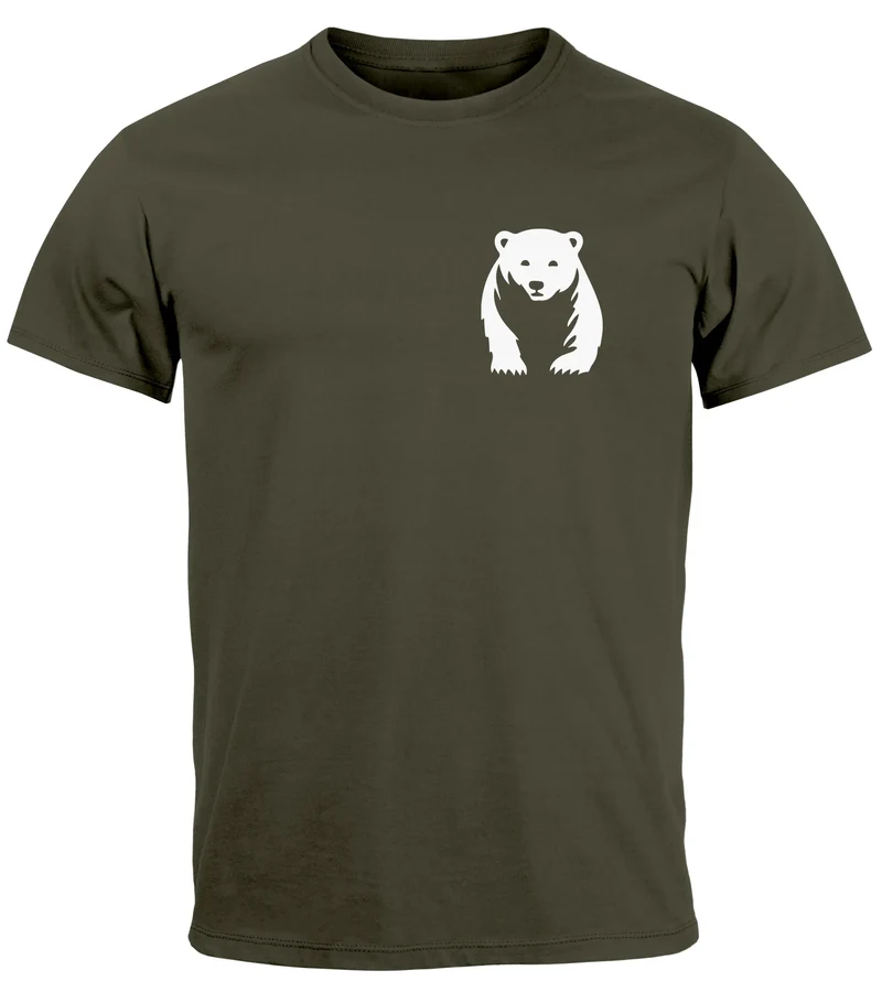 Herren T-Shirt Aufdruck Brustprint Logo Bär Natur Outdoor Fashion Streetstyle