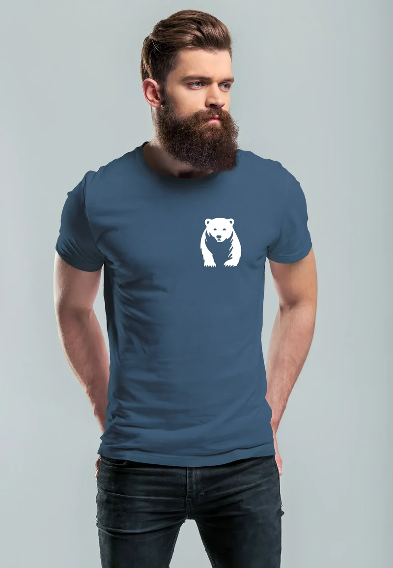 Herren T-Shirt Aufdruck Brustprint Logo Bär Natur Outdoor Fashion Streetstyle