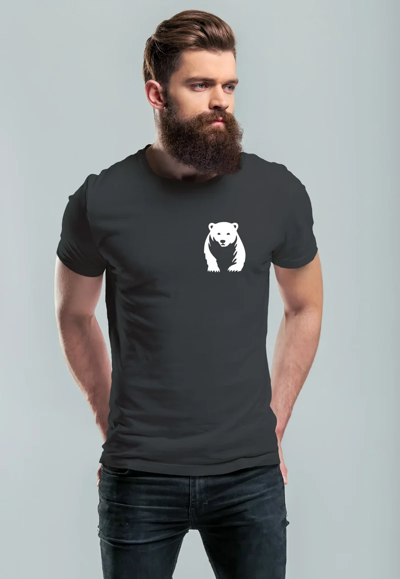 Herren T-Shirt Aufdruck Brustprint Logo Bär Natur Outdoor Fashion Streetstyle