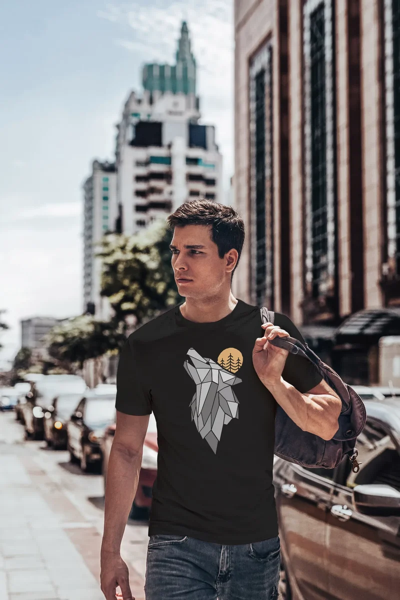 Herren T-Shirt Aufdruck Wolf Wald Wildnis Outdoor Natur Tiermotiv Fashion Streetstyle
