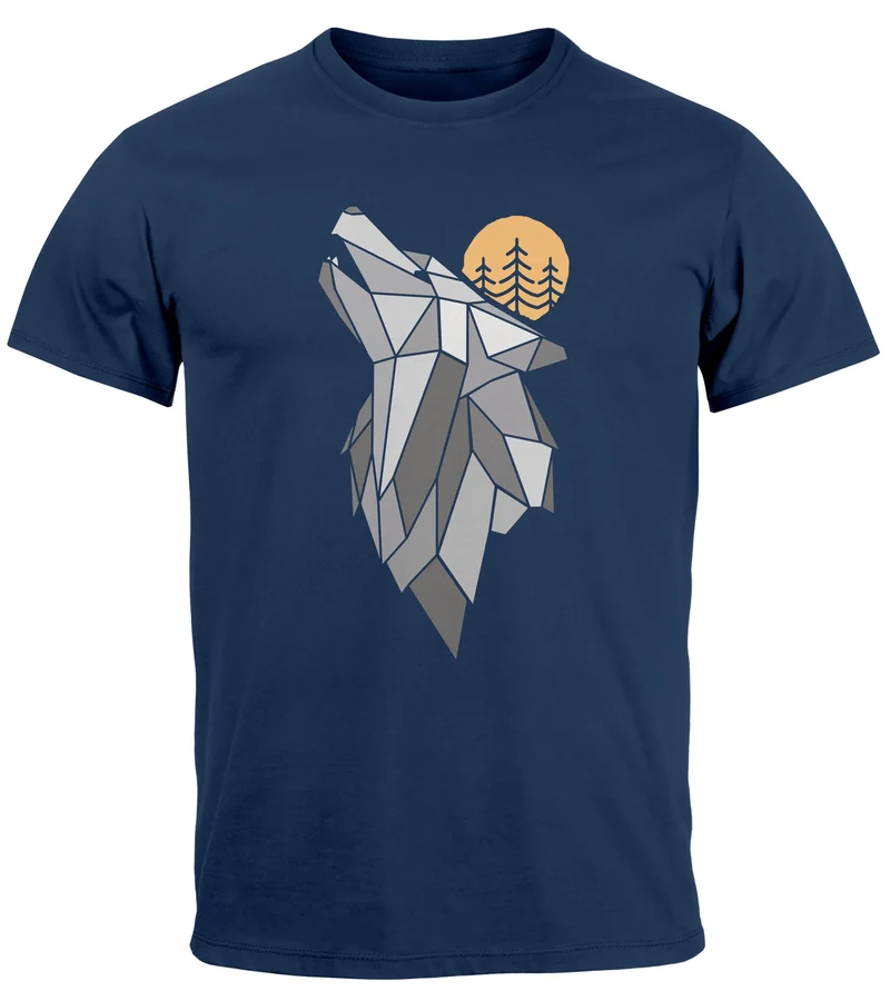 Herren T-Shirt Aufdruck Wolf Wald Wildnis Outdoor Natur Tiermotiv Fashion Streetstyle