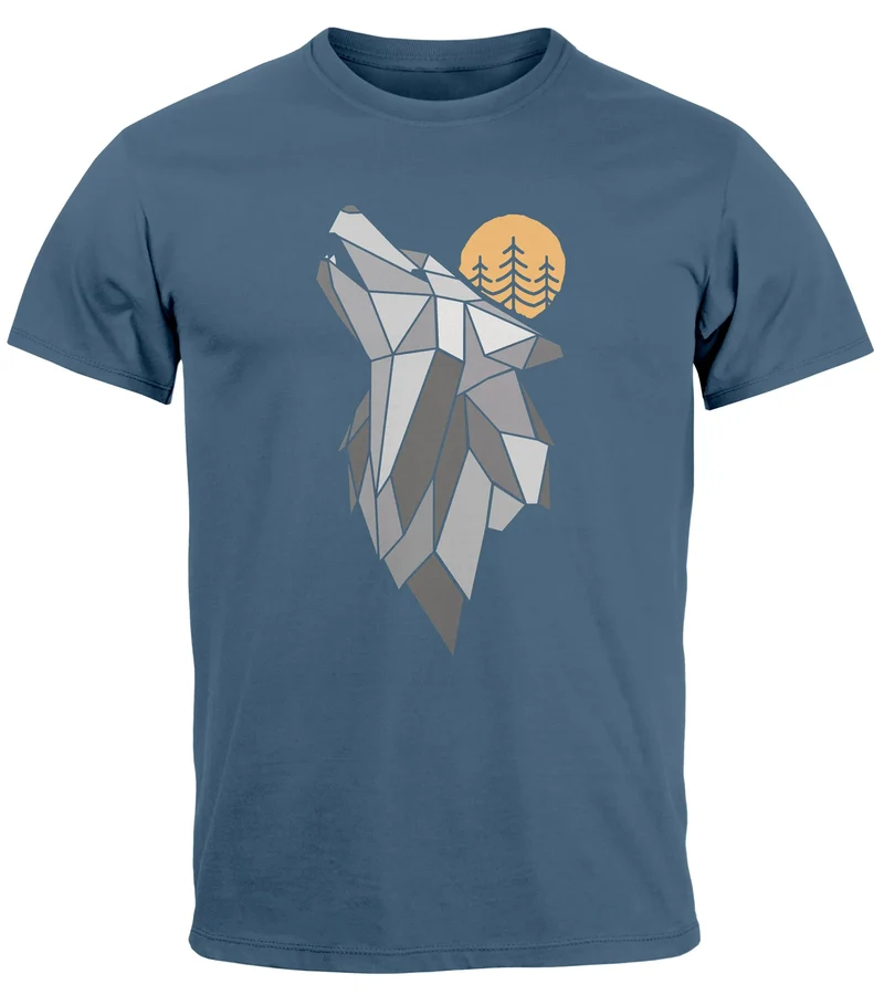 Herren T-Shirt Aufdruck Wolf Wald Wildnis Outdoor Natur Tiermotiv Fashion Streetstyle
