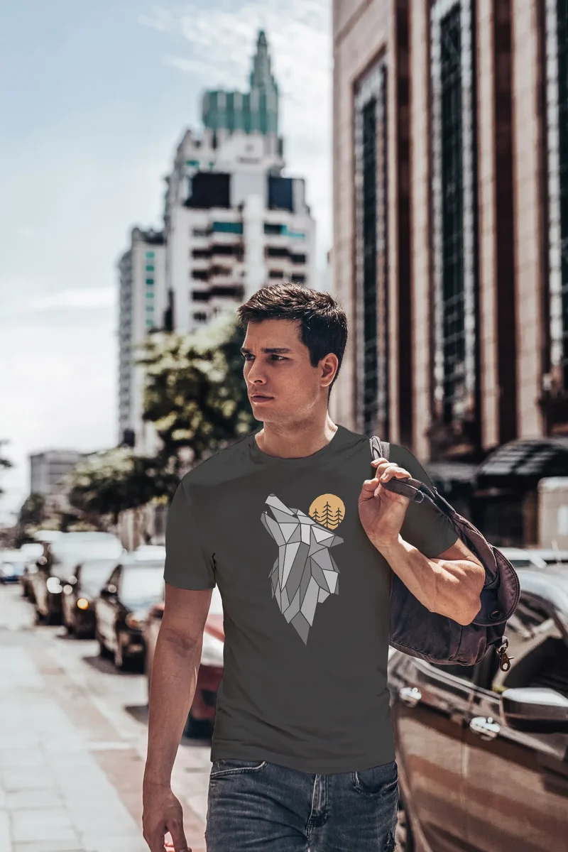 Herren T-Shirt Aufdruck Wolf Wald Wildnis Outdoor Natur Tiermotiv Fashion Streetstyle