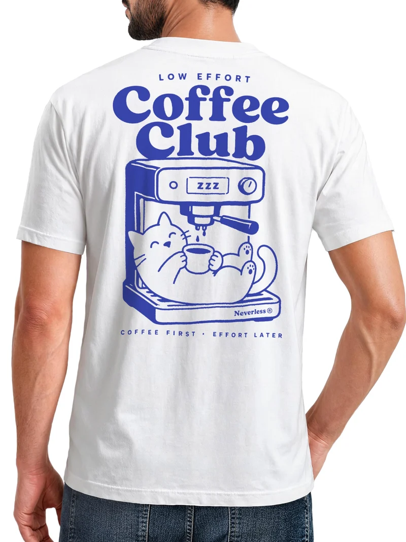 Herren T-Shirt Backprint - Design Cat Coffee - Baumwollshirt Männer Fashion Streetstyle Slim Fit