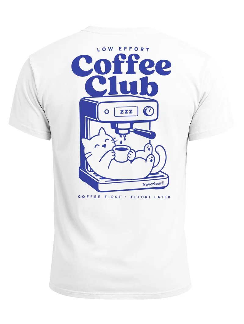 Herren T-Shirt Backprint - Design Cat Coffee - Baumwollshirt Männer Fashion Streetstyle Slim Fit