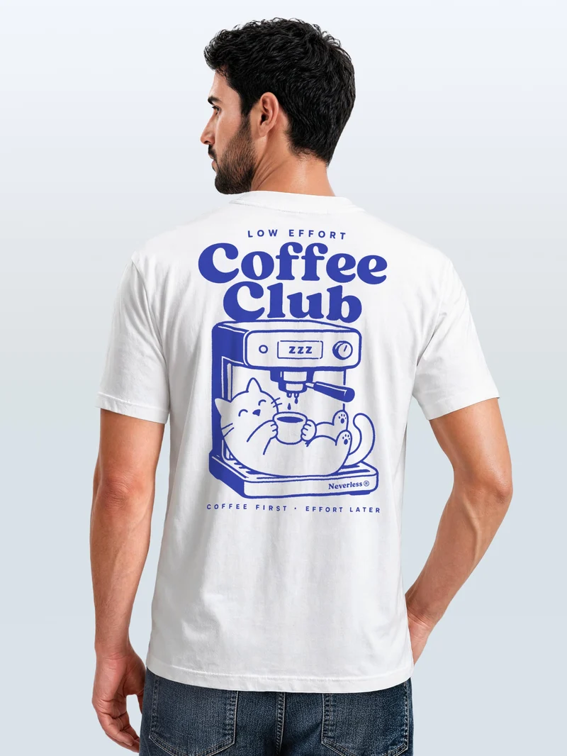 Herren T-Shirt Backprint - Design Cat Coffee - Baumwollshirt Männer Fashion Streetstyle Slim Fit