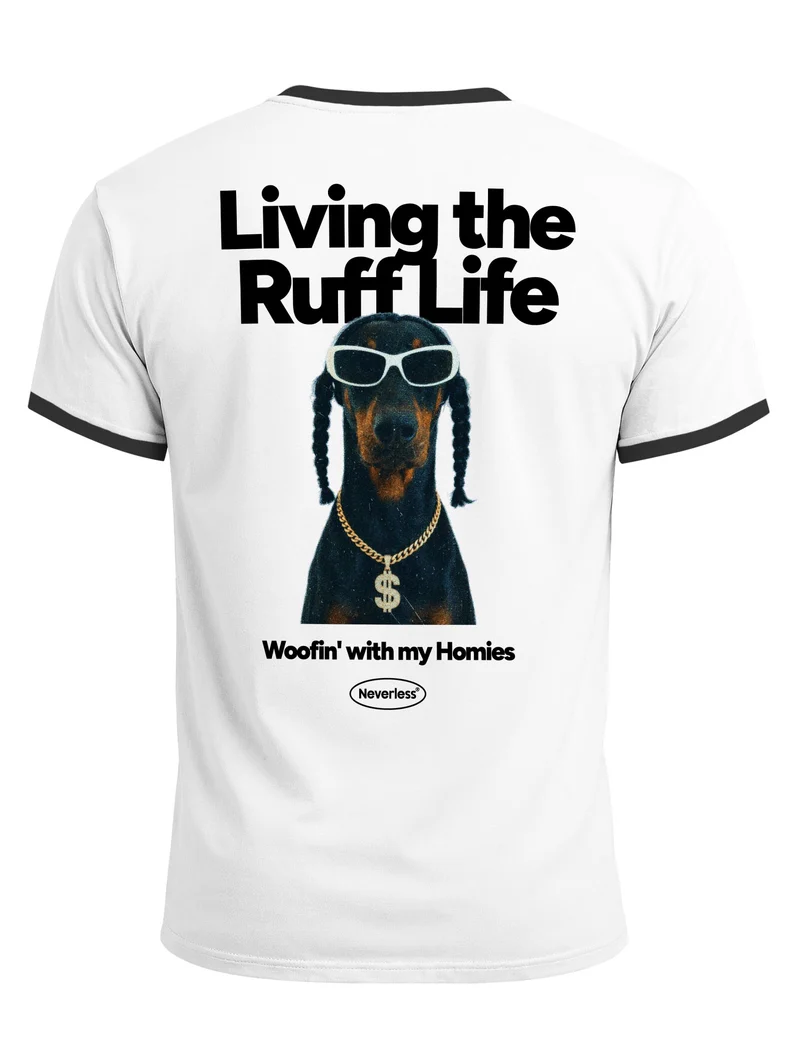 Herren T-Shirt Retro Kontrastbund - Design Ruff Life Rapper - Printshirt im Vintage-Look
