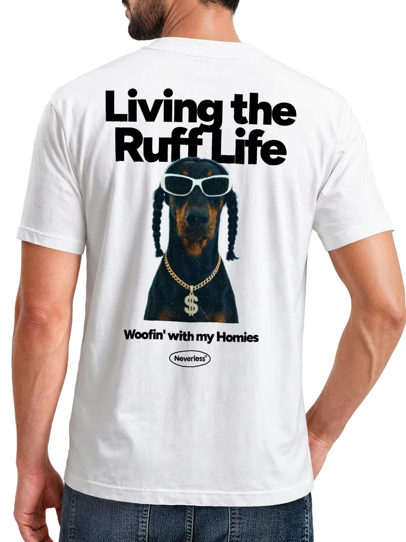 Herren T-Shirt Backprint - Design Ruff Life Rapper - Baumwollshirt Männer Fashion Streetstyle Slim Fit