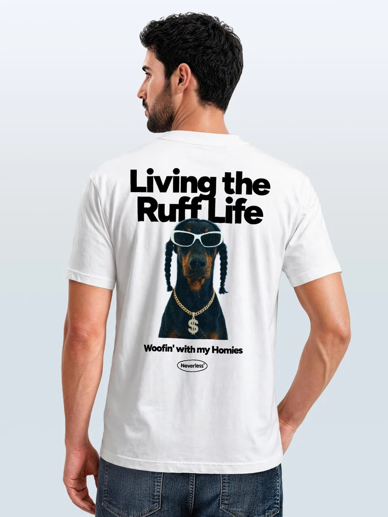 Herren T-Shirt Backprint - Design Ruff Life Rapper - Baumwollshirt Männer Fashion Streetstyle Slim Fit