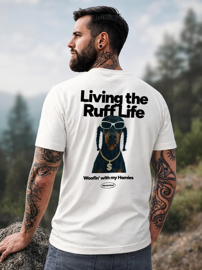 Herren T-Shirt Backprint - Design Ruff Life Rapper - Baumwollshirt Männer Fashion Streetstyle Slim Fit