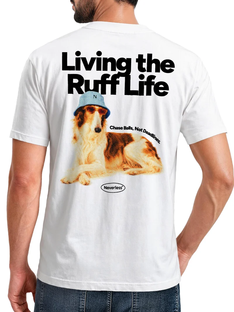 Herren T-Shirt Backprint - Design Ruff Life Borzoi - Baumwollshirt Männer Fashion Streetstyle Slim Fit