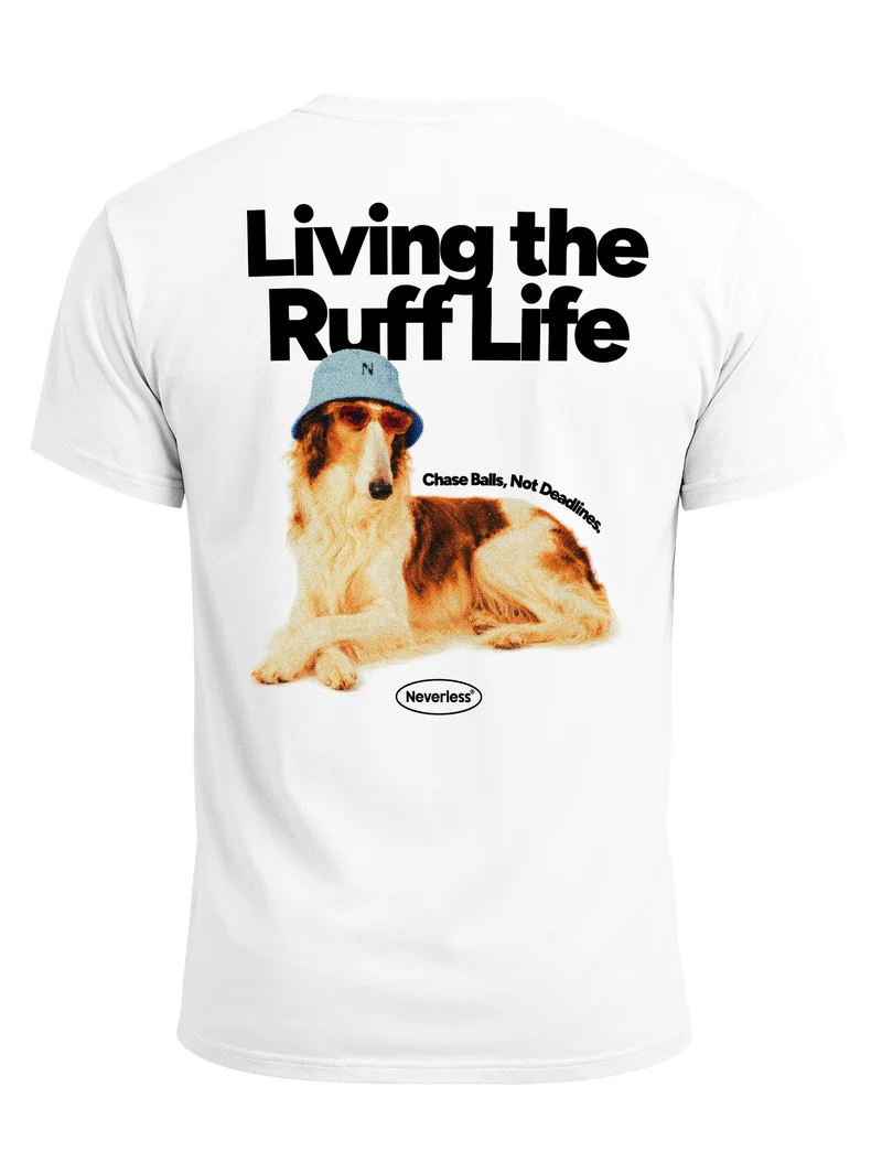Herren T-Shirt Backprint - Design Ruff Life Borzoi - Baumwollshirt Männer Fashion Streetstyle Slim Fit