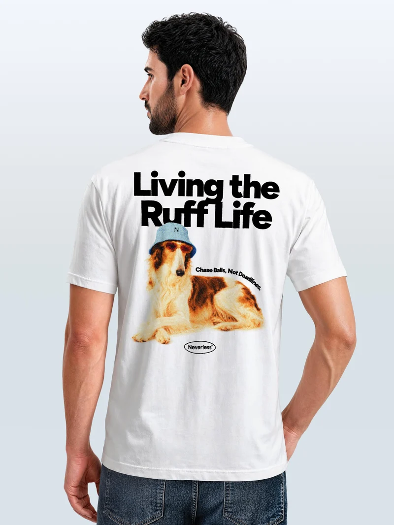 Herren T-Shirt Backprint - Design Ruff Life Borzoi - Baumwollshirt Männer Fashion Streetstyle Slim Fit