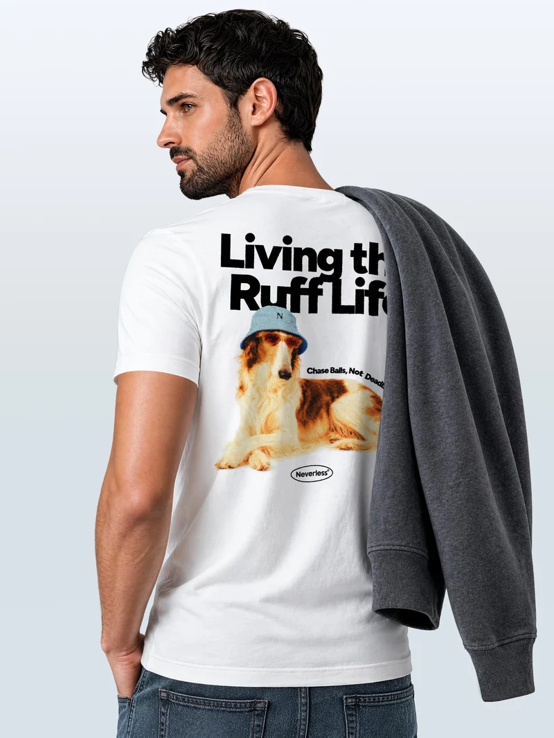 Herren T-Shirt Backprint - Design Ruff Life Borzoi - Baumwollshirt Männer Fashion Streetstyle Slim Fit
