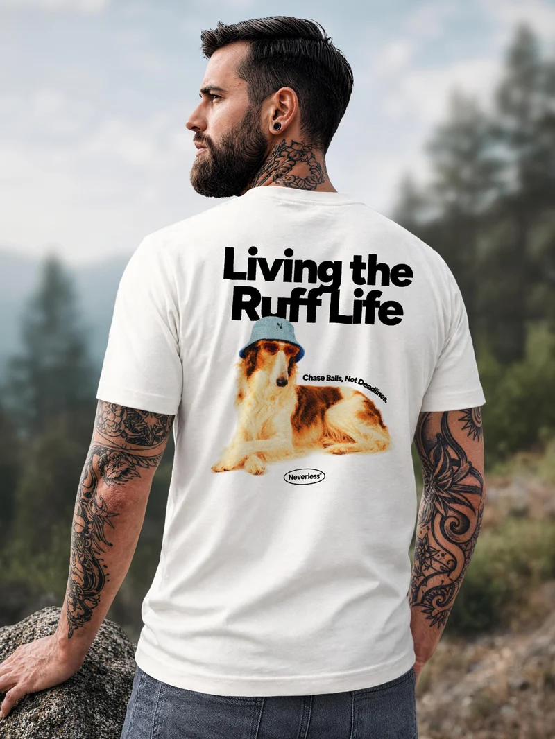 Herren T-Shirt Backprint - Design Ruff Life Borzoi - Baumwollshirt Männer Fashion Streetstyle Slim Fit