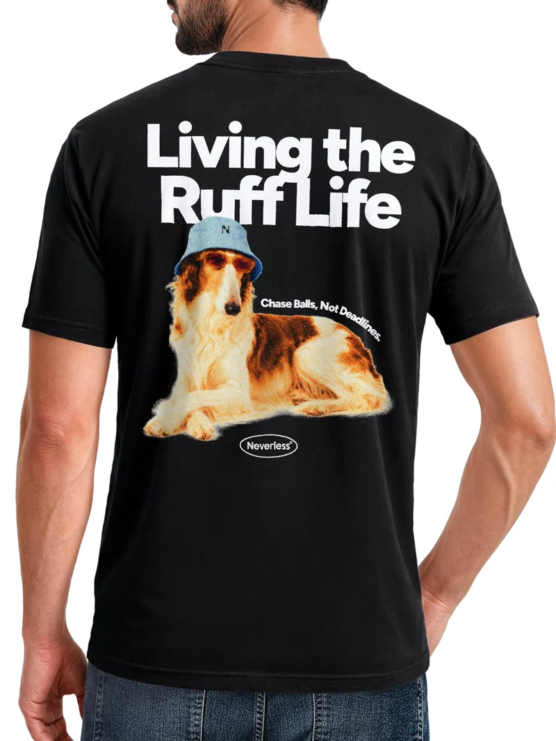 Herren T-Shirt Backprint - Design Ruff Life Borzoi - Baumwollshirt Männer Fashion Streetstyle Slim Fit