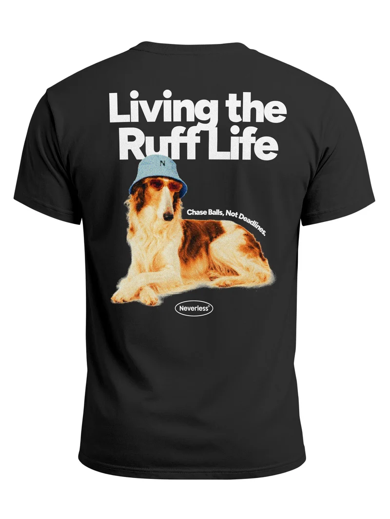 Herren T-Shirt Backprint - Design Ruff Life Borzoi - Baumwollshirt Männer Fashion Streetstyle Slim Fit
