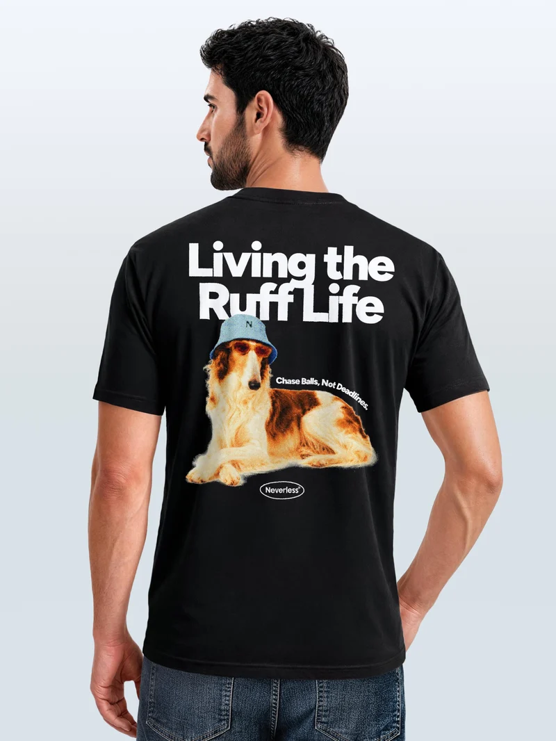 Herren T-Shirt Backprint - Design Ruff Life Borzoi - Baumwollshirt Männer Fashion Streetstyle Slim Fit