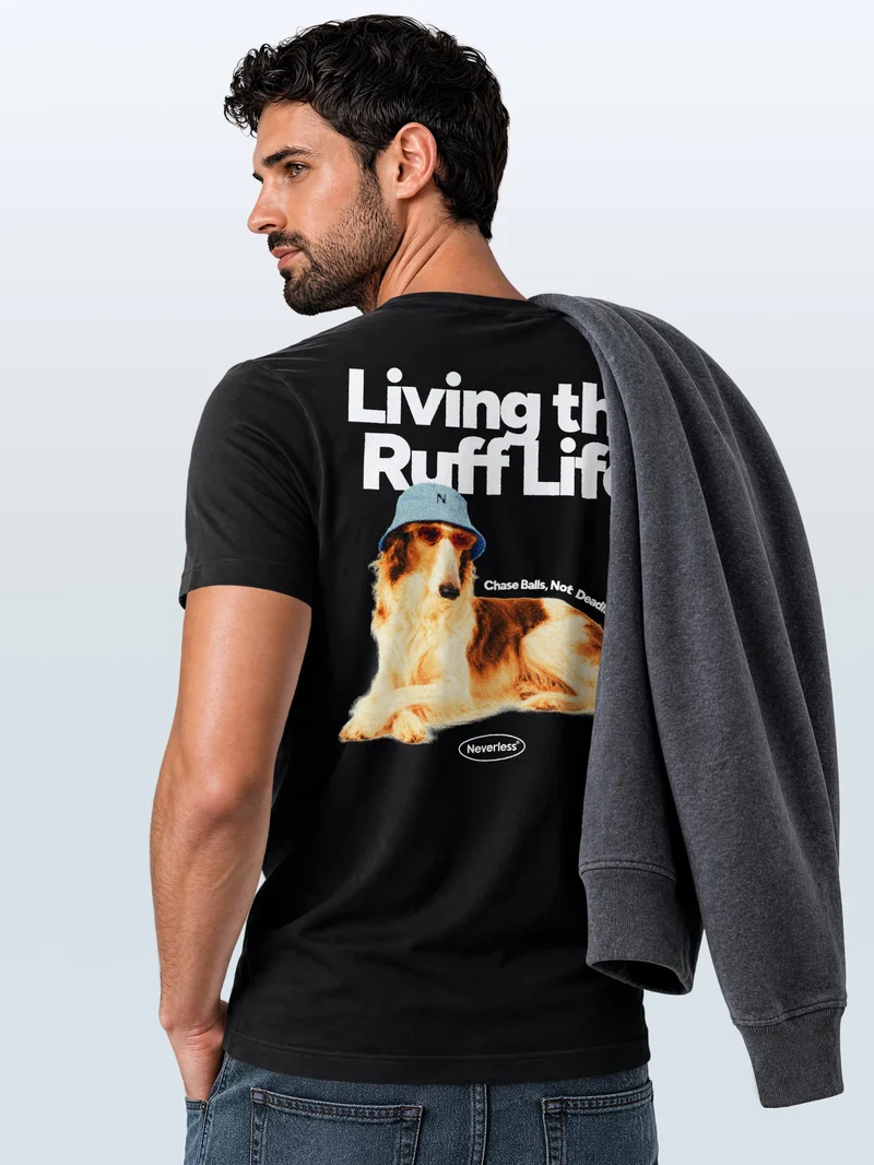 Herren T-Shirt Backprint - Design Ruff Life Borzoi - Baumwollshirt Männer Fashion Streetstyle Slim Fit