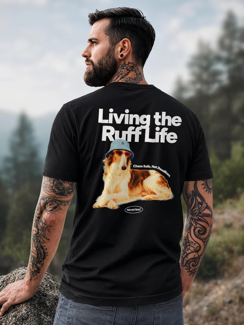 Herren T-Shirt Backprint - Design Ruff Life Borzoi - Baumwollshirt Männer Fashion Streetstyle Slim Fit