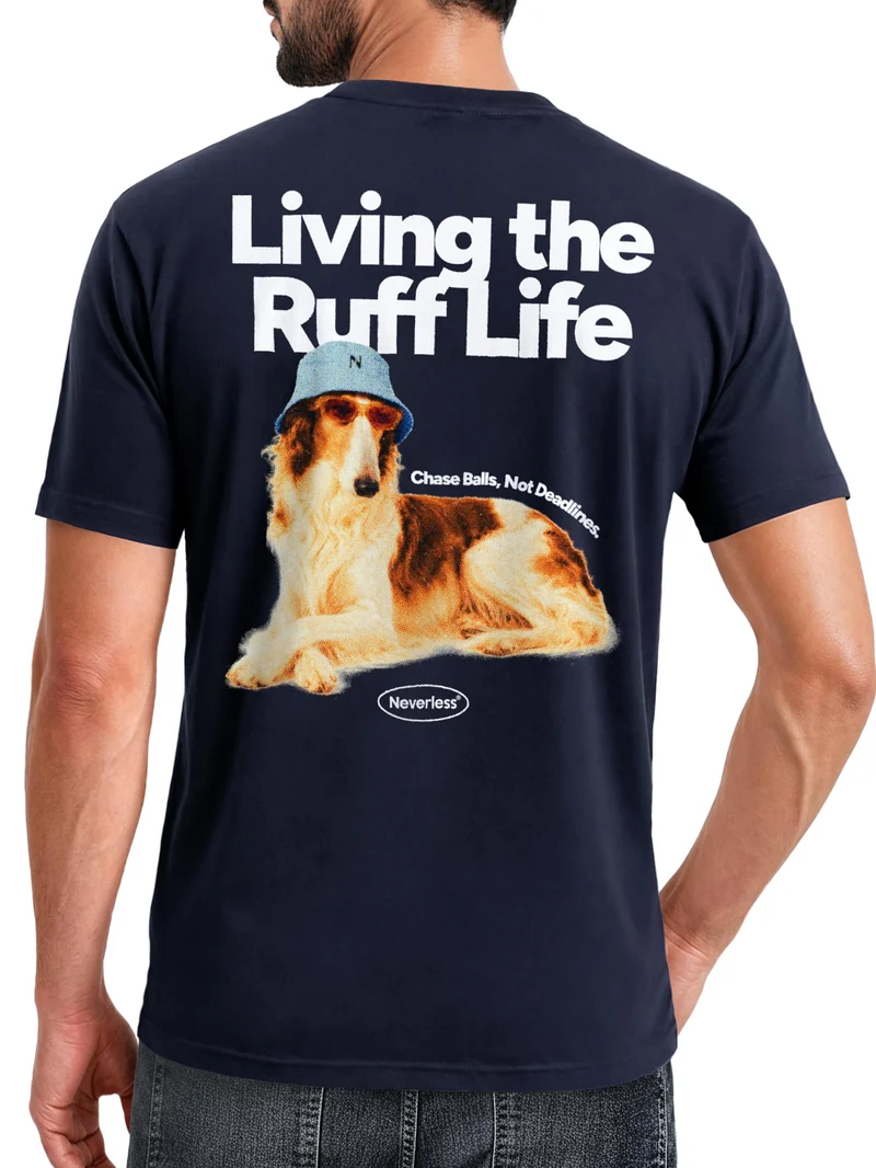 Herren T-Shirt Backprint - Design Ruff Life Borzoi - Baumwollshirt Männer Fashion Streetstyle Slim Fit