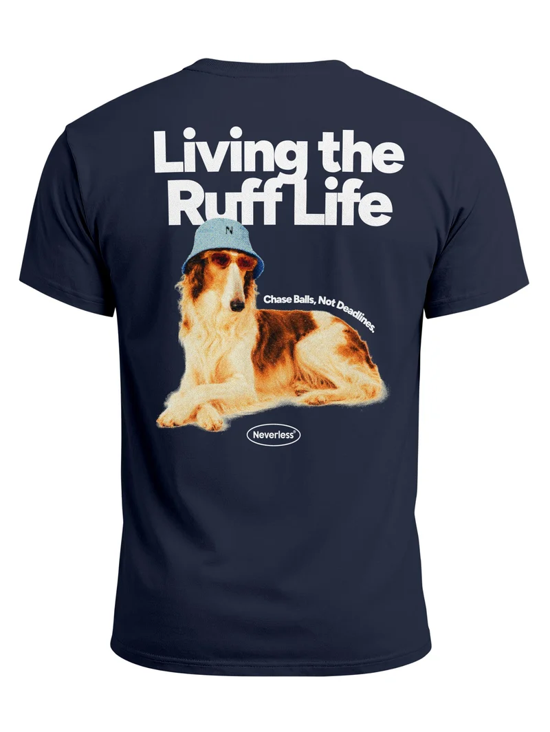 Herren T-Shirt Backprint - Design Ruff Life Borzoi - Baumwollshirt Männer Fashion Streetstyle Slim Fit
