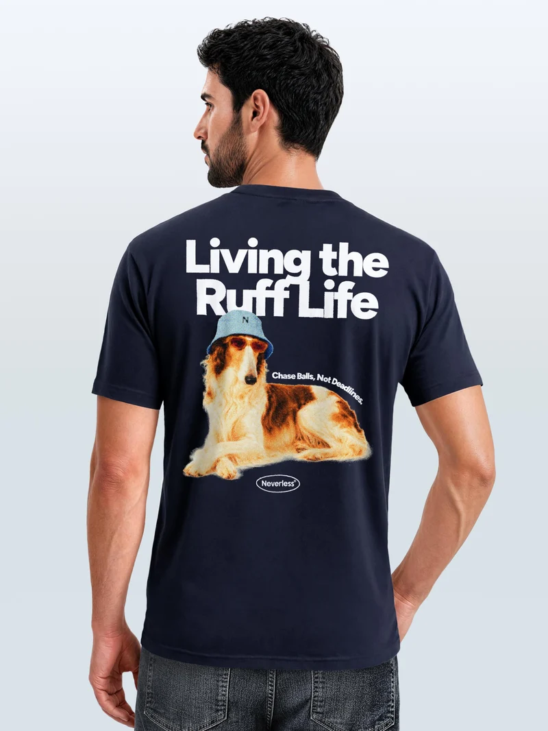 Herren T-Shirt Backprint - Design Ruff Life Borzoi - Baumwollshirt Männer Fashion Streetstyle Slim Fit