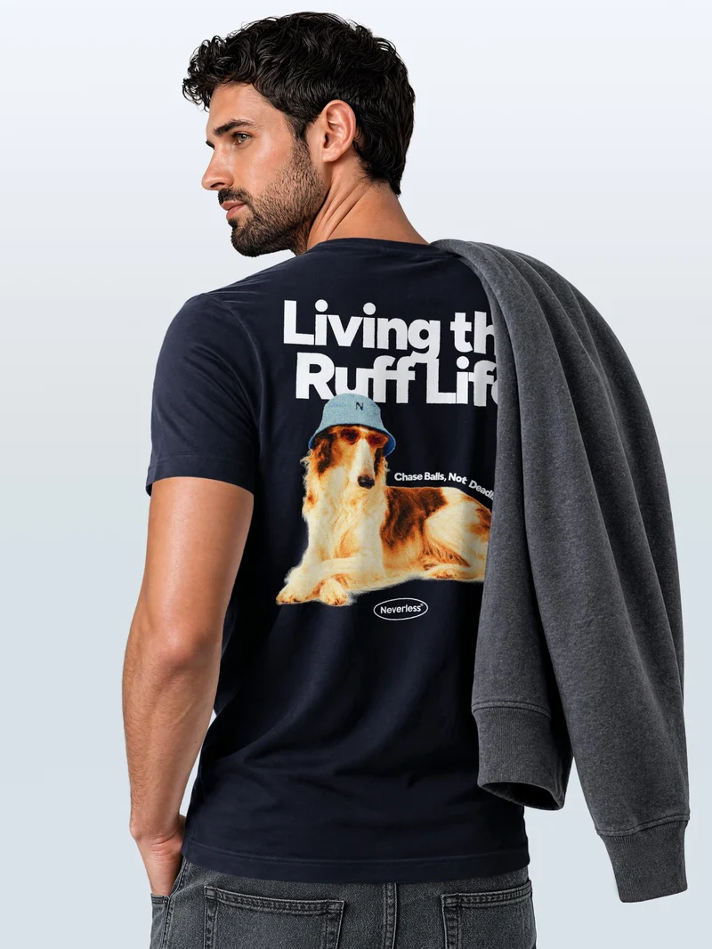 Herren T-Shirt Backprint - Design Ruff Life Borzoi - Baumwollshirt Männer Fashion Streetstyle Slim Fit
