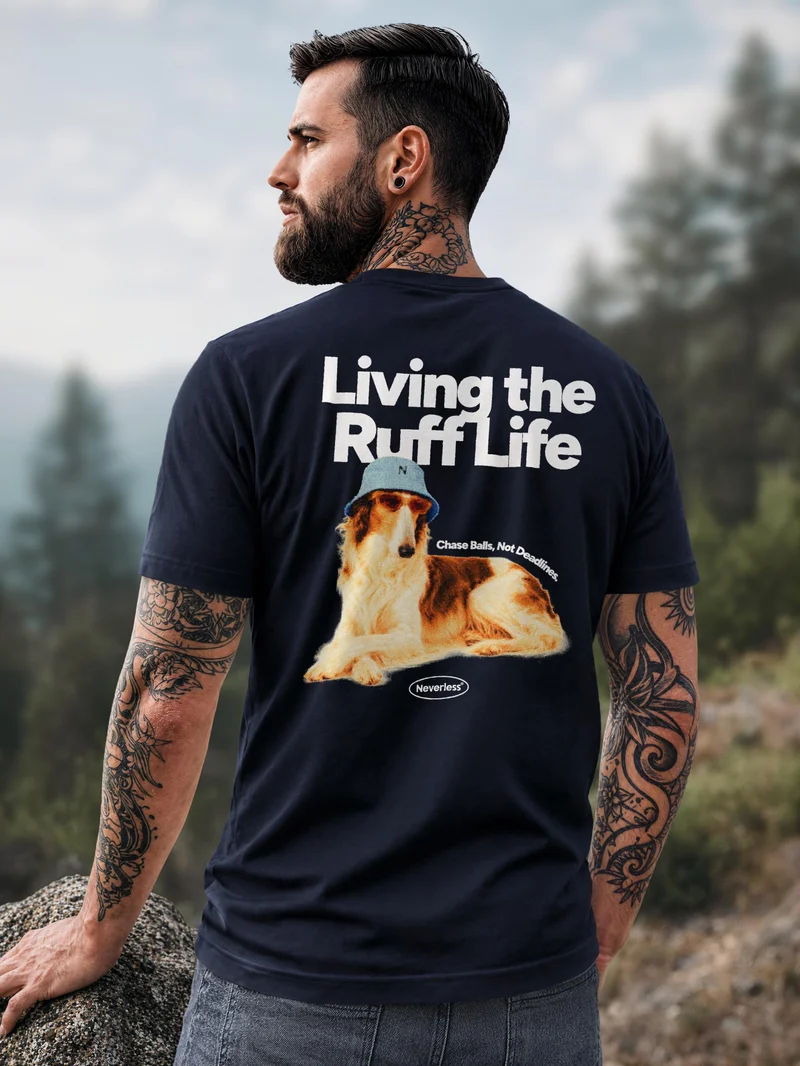 Herren T-Shirt Backprint - Design Ruff Life Borzoi - Baumwollshirt Männer Fashion Streetstyle Slim Fit