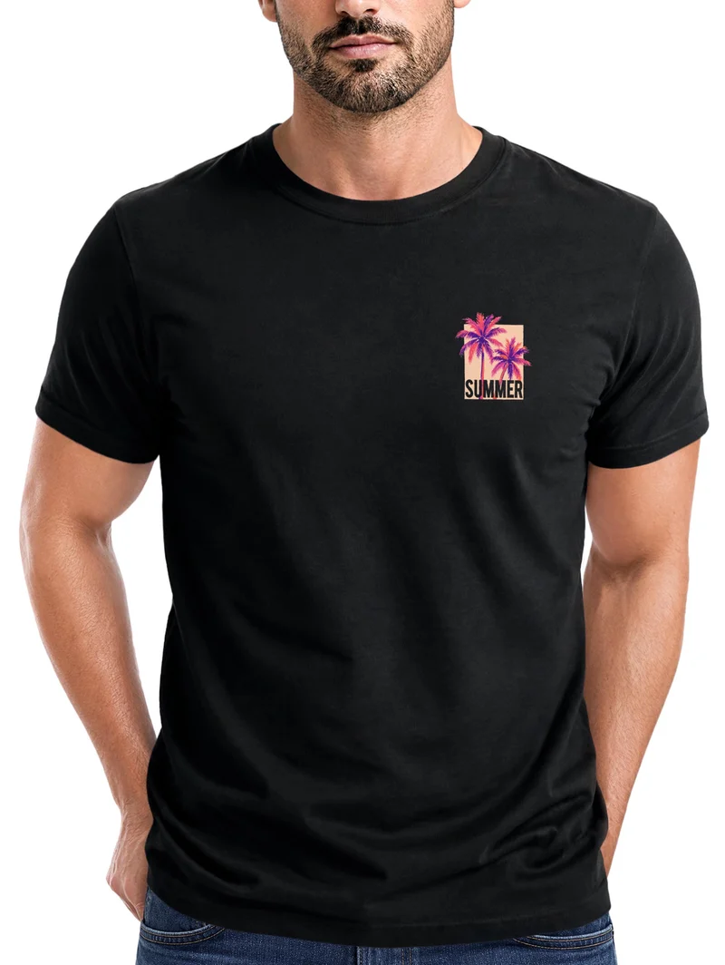 Herren T-Shirt Frontprint - Logo Design Summer Palms - Baumwollshirt Männer Fashion Streetstyle Slim Fit