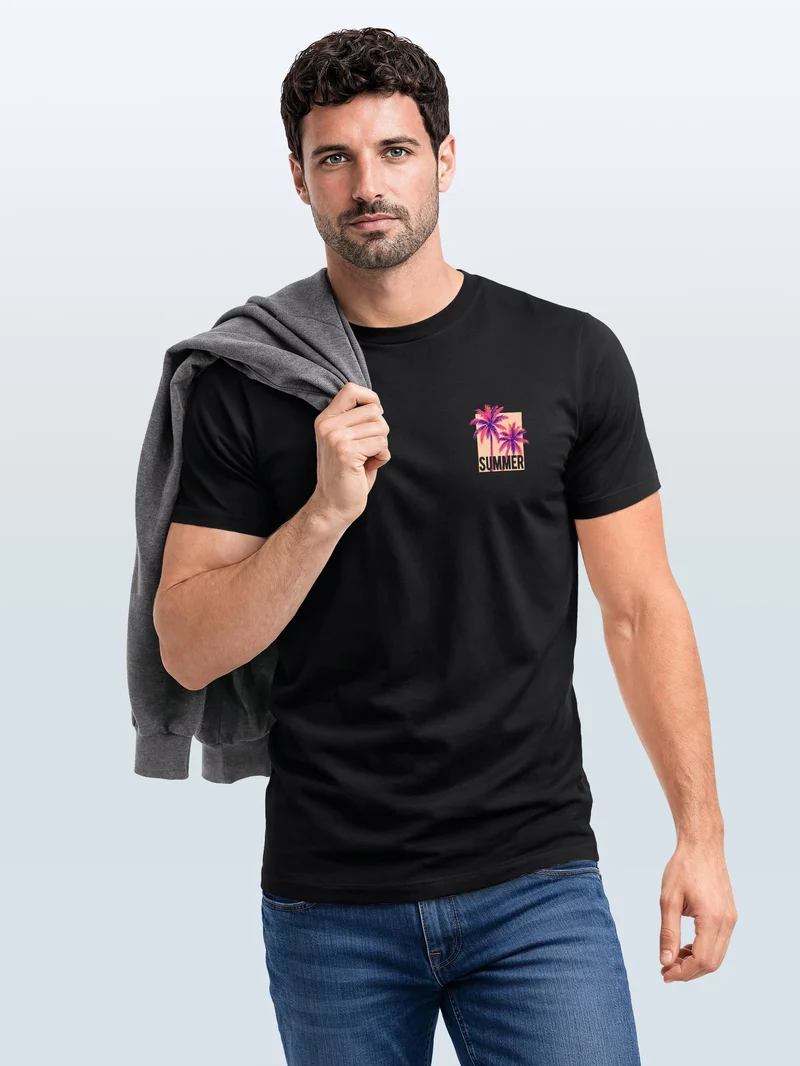 Herren T-Shirt Frontprint - Logo Design Summer Palms - Baumwollshirt Männer Fashion Streetstyle Slim Fit