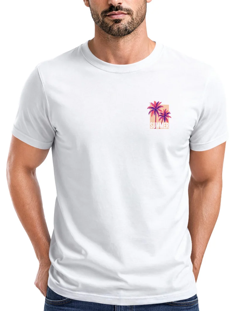 Herren T-Shirt Frontprint - Logo Design Summer Palms - Baumwollshirt Männer Fashion Streetstyle Slim Fit