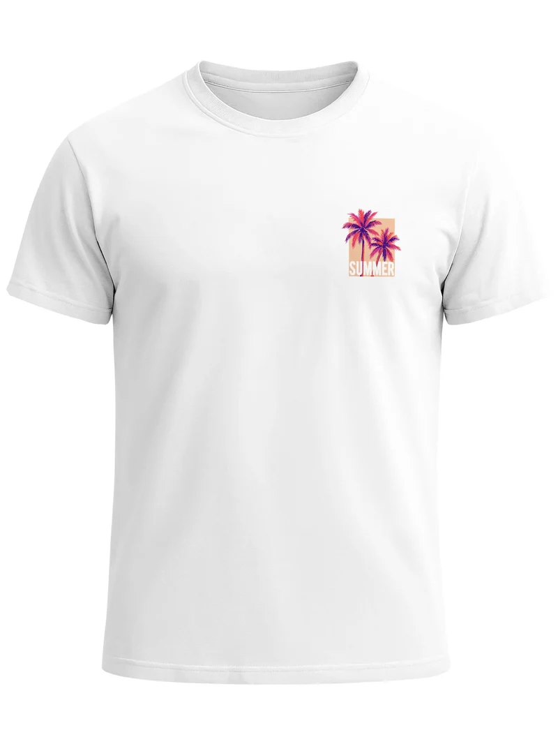 Herren T-Shirt Frontprint - Logo Design Summer Palms - Baumwollshirt Männer Fashion Streetstyle Slim Fit
