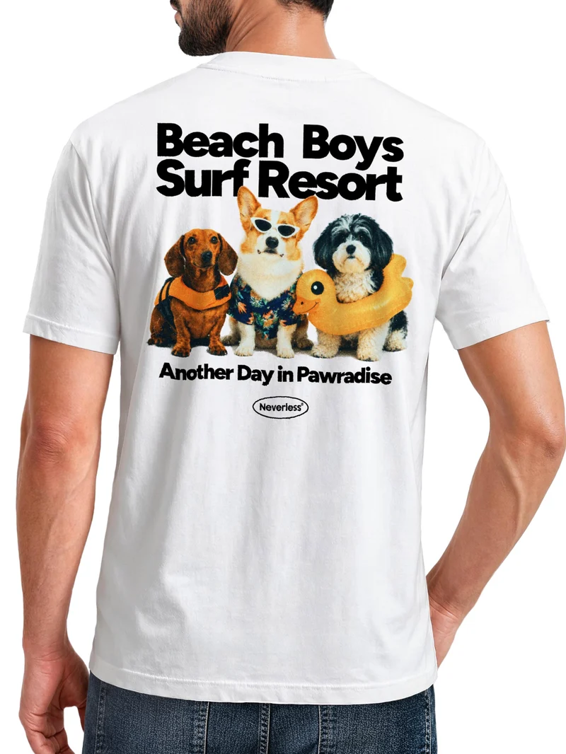 Herren T-Shirt Backprint - Design Beach Dogs - Baumwollshirt Männer Fashion Streetstyle Slim Fit
