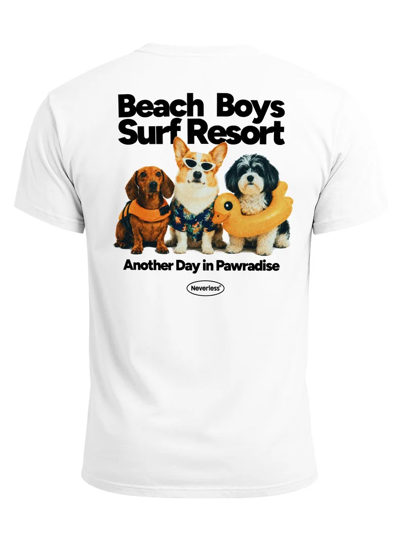 Herren T-Shirt Backprint - Design Beach Dogs - Baumwollshirt Männer Fashion Streetstyle Slim Fit