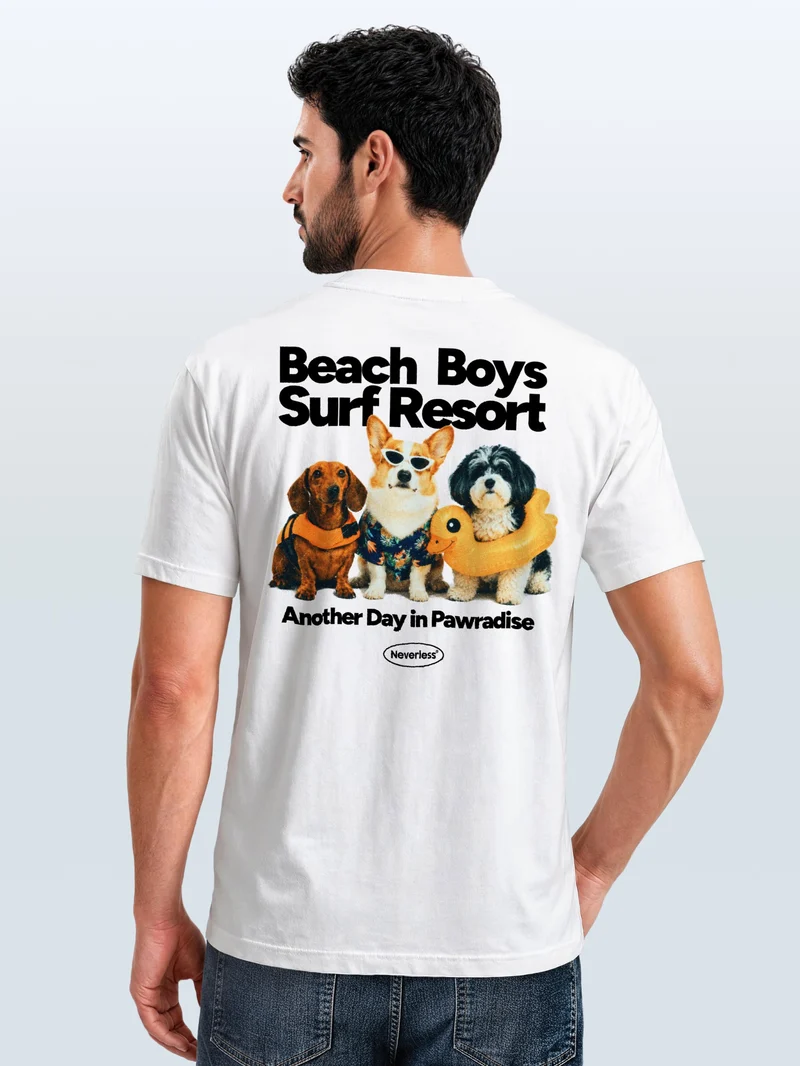 Herren T-Shirt Backprint - Design Beach Dogs - Baumwollshirt Männer Fashion Streetstyle Slim Fit
