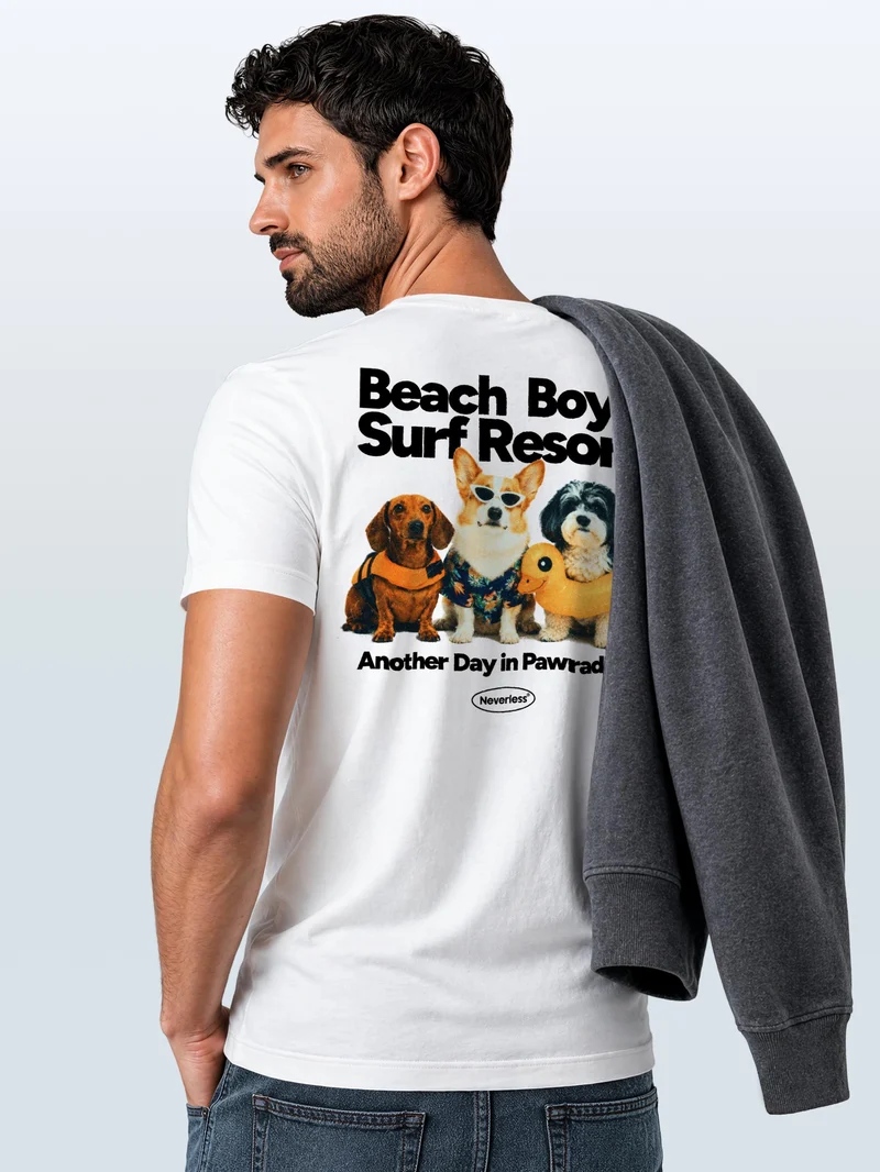 Herren T-Shirt Backprint - Design Beach Dogs - Baumwollshirt Männer Fashion Streetstyle Slim Fit