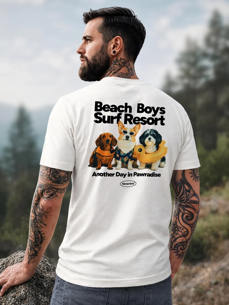 Herren T-Shirt Backprint - Design Beach Dogs - Baumwollshirt Männer Fashion Streetstyle Slim Fit